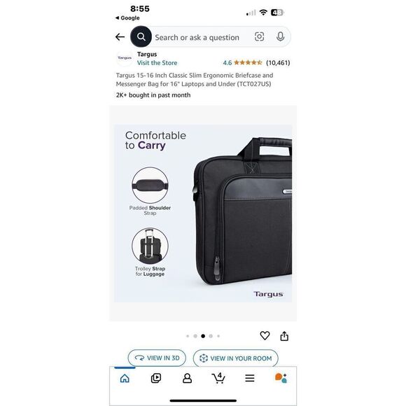 Targus Classic Slim Ergonomic Briefcase Laptop Black Messenger Bag 16 Adjustable - Picture 5 of 9